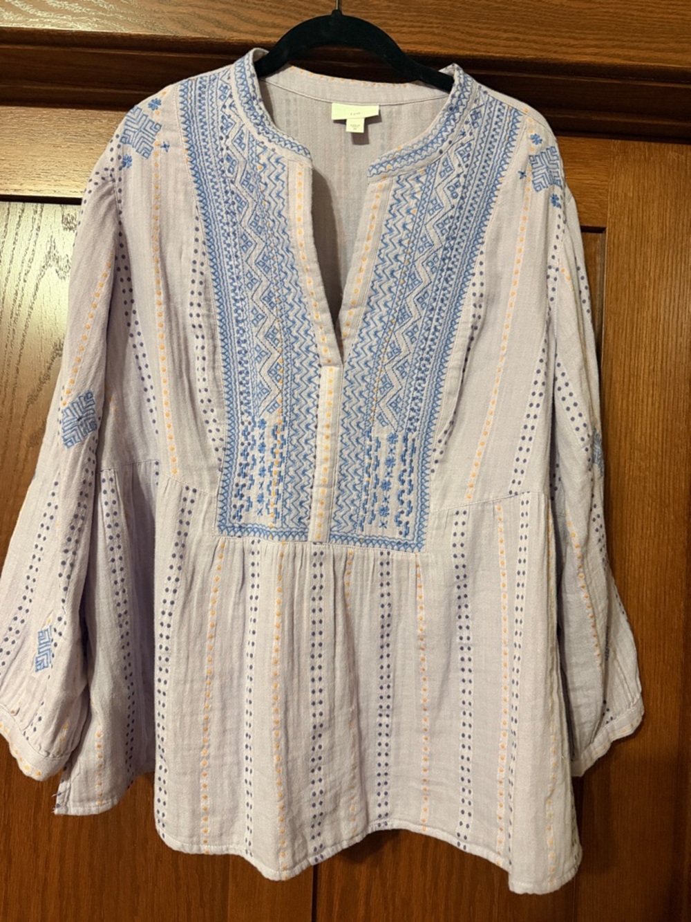 J. Jill Lavender Tunic with Blue & Pale Yellow Embroidery
